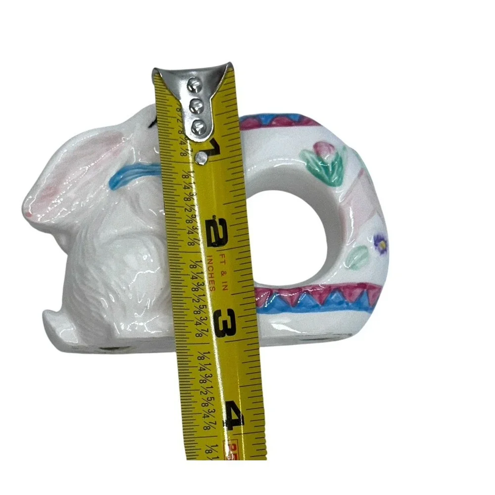 Vintage Ceramic Napkin Rings Bunny Rabbit‎ Figurine Set Of 4 White